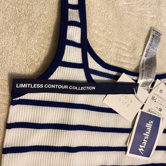 Navy Blue/White Striped Jumpsuit Romper Shorts - Picture 2 of 4